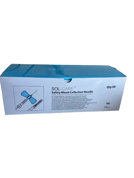 Aiguille de sécurité pour prélèvement sanguin 23G x3/4"x7" (0,6mmx19mmx178mm) / SOL-Millennium - Boîte de 50 