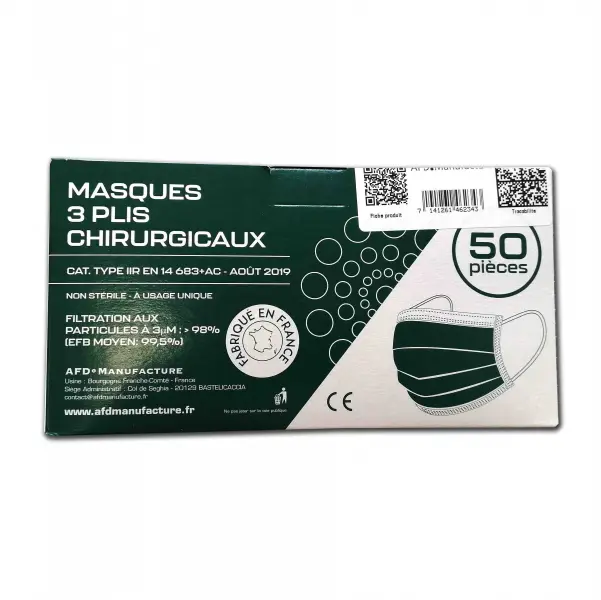 Boite de masques chirurgicaux par 50 Type IIR noirs mercator CARTON DE 40