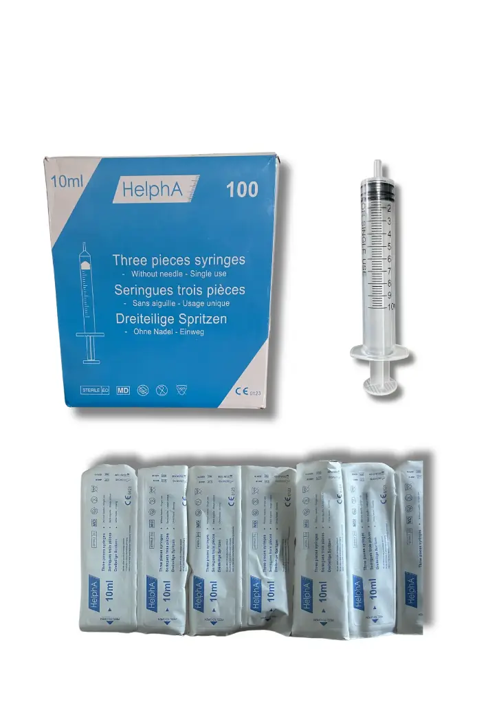 	Seringues 3 pièces avec embout Luer centré HelphA 10ml - Boîte de 100