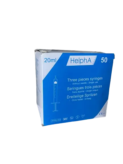 Seringues 3 pièces avec embout Luer centré HelphA 20ml - Boîte de 50