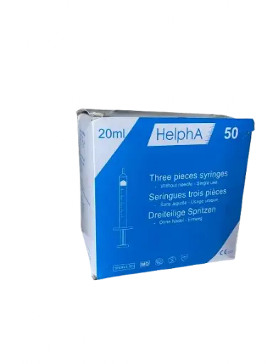 [SER320] Seringues 3 pièces avec embout Luer centré HelphA 20ml - Boîte de 50
